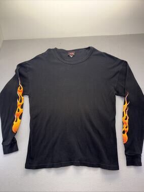 Renegade Classics Retro Biker Thermal Shirt Flame Sleeves Black Mens 2XL